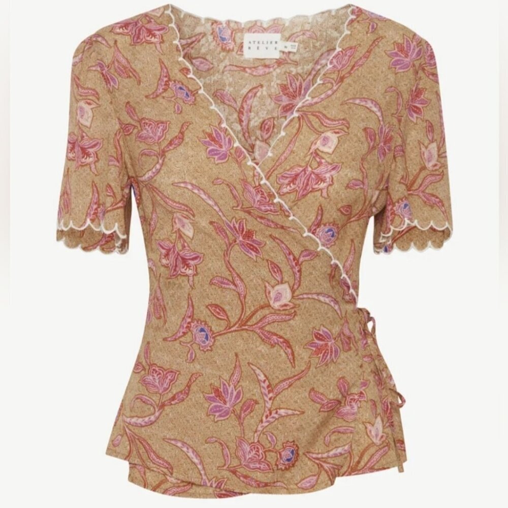 Atelier Reve Dorine Wrap Blouse Brown Pink  Print